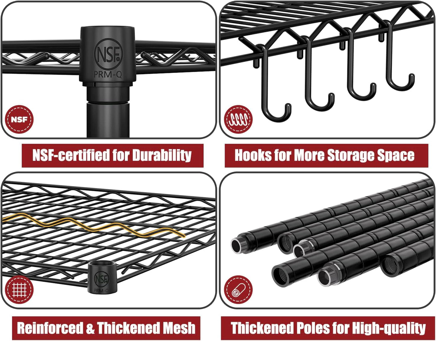 PrimeZone 4 Packs 55.5" W x 24" D x 80" H Heavy Duty Wire Storage Shelves with Wheels, 4 Tier Adjustable NSF Certified Garage Shelving Unit, Rolling Metal Organizer Shelf Rack for Warehouse, Pantry