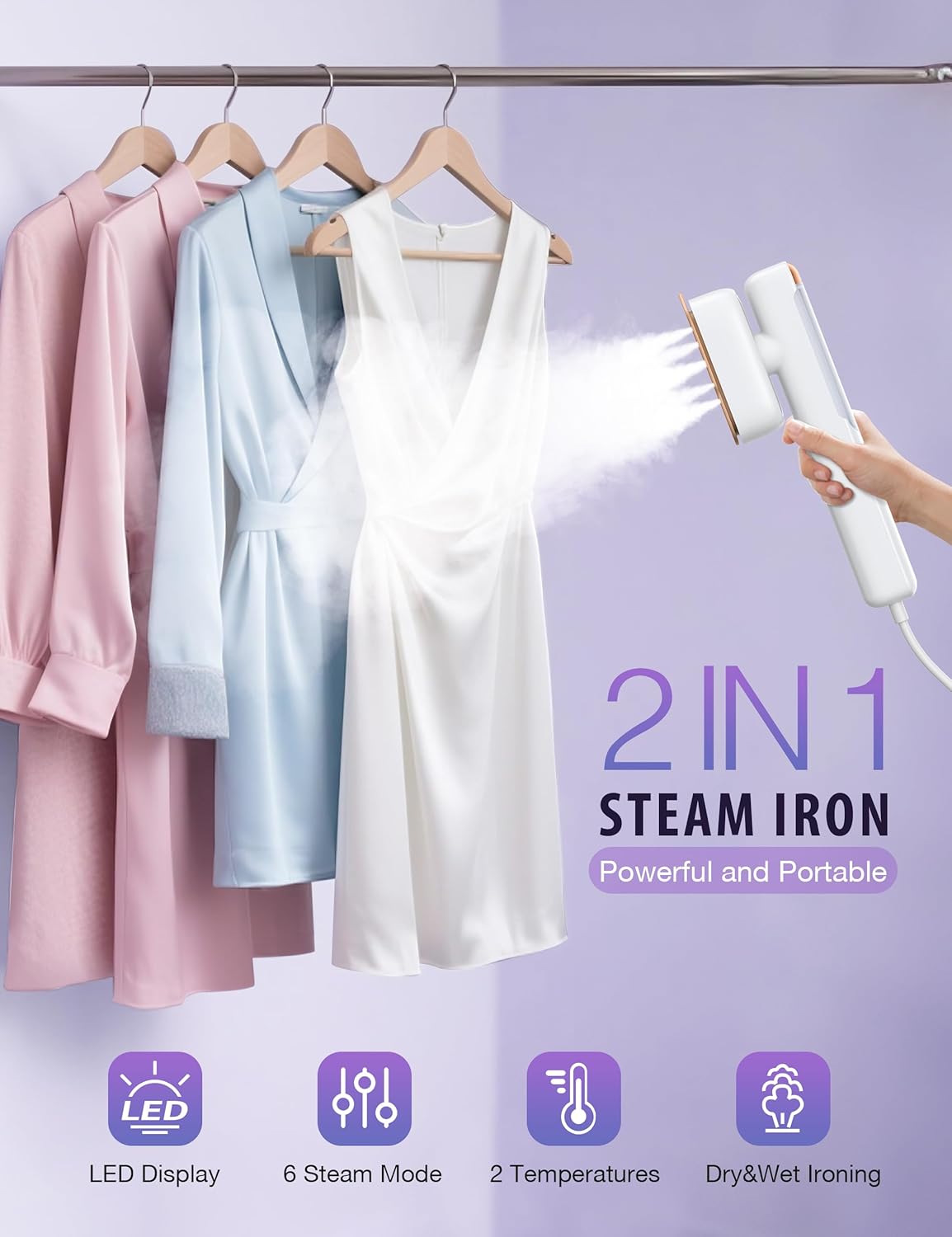 Steamer Iron for Clothes, Portable 2 In 1 Travel Handheld Garment Steamer,20 Minutes of Continuous Steam,100ml Water Tank,Steamer Ironing Gloves,1000W Light Steam Iron for Travel and Home