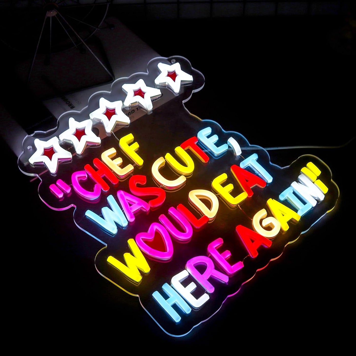 Chef Was Cute Would Eat Here Again Neon Signs Dimmable Led Kitchen Neon Light Wall Decor for Kitchen,Home Funny Gifts for Chef, Family, Friends,Oneself-12.8 x 12.2 IN-USB Powered-Acrylic
