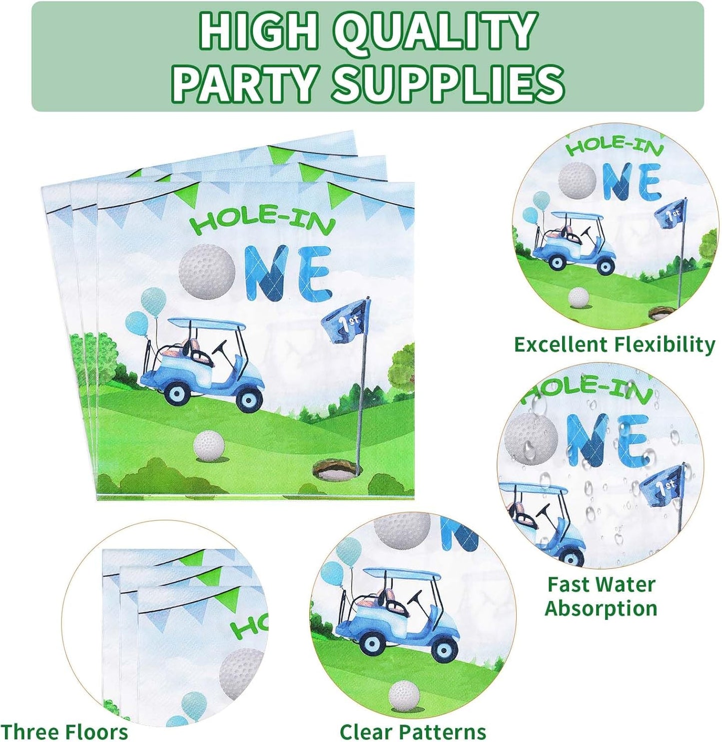 Grencian 96 Pcs Golf First Birthday Party Supplies Hole In One Plates and Napkins Forks Tableware Set for Kids Boys 1st Birthday Party Decorations Golf Ball Sport Game Club Serves 24