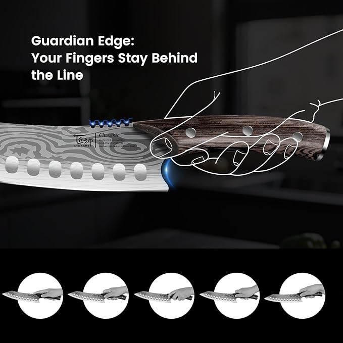 Japanese Kitchen Knife, 8.2 Inch Chef Knife, Carbon Steel Kiritsuke, Razor Sharp Santoku for Precision Cutting, Damascus Pattern, Full Tang Wood Handle,Thanksgiving Christmas Cooking Gifts