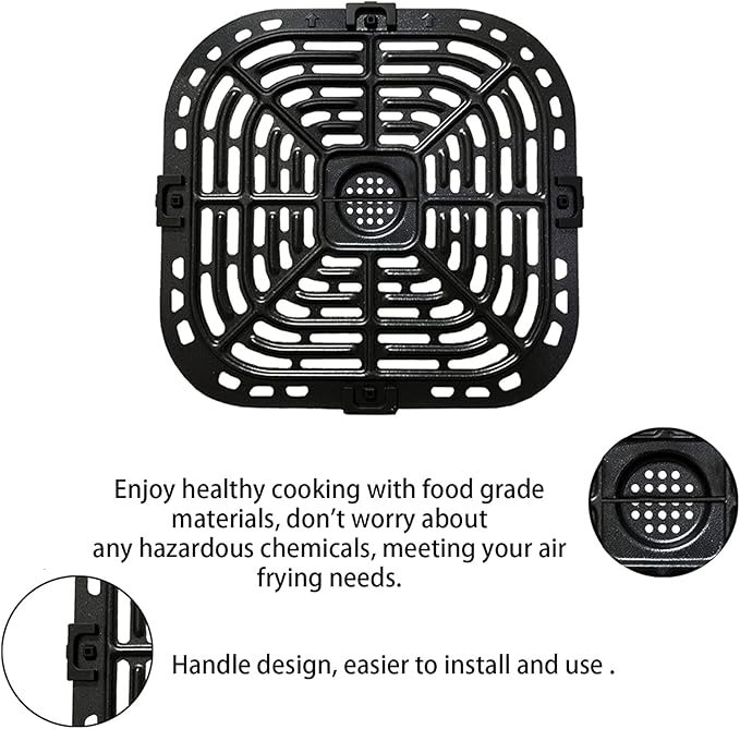Air Fryer Grill Pan for Instants Vortex Plus 6QT Air Fryers, Upgraded Air Fryer Grill Crisper Plate Tray with Rubber Bumpers for Instants Vortex 5.7QT, 6QT Air Fryer, Nonstick, Dishwasher Safe