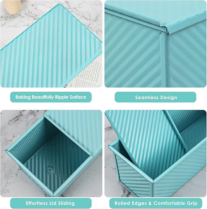 Blue Pullman Loaf Pan with Lid, 2.2LB Bread Loaf Pan, PFTE &PFOA Free Non-Stick Surface Ensure Safe and Healthy Baking, Unique and Reliable Bread Pan Add A Touch of Elegance to Your Kitchen