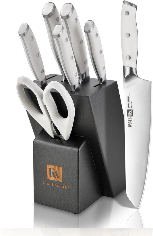 Klaus Meyer Stahl High Carbon Exclusive German Steel 8 Piece Knife Block Set (White)
