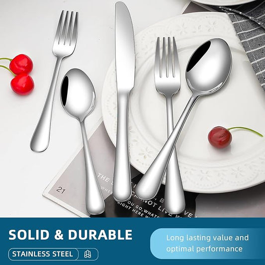 40 Piece Silverware Set for 8,Stainless Steel Cutlery Flatware Set,Mirror Polished Kitchen Utensils Set,Steak Knife Fork and Spoon Set for Home,Kitchen and Restaurant Use, Dishwasher Safe