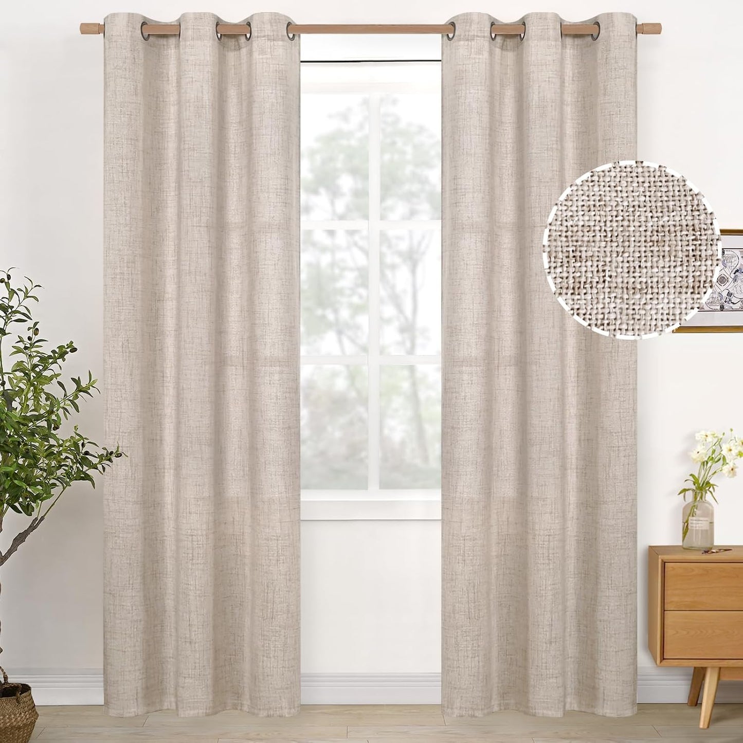 YoungsTex 38 Inch Wide Linen Curtains for Small Living Room Window 84 Inch Length Natural Linen Textured Drapes with Bronze Grommet Light Filtering for Bedroom, 2 Panels