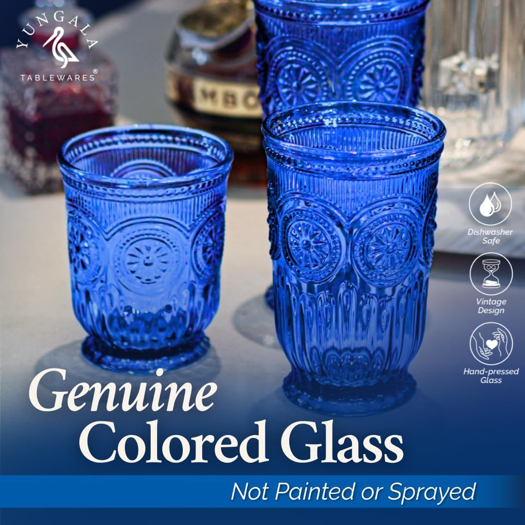 Yungala Cobalt Blue Highball Glasses set of 6 tall drinking glasses for tablesetting with cobalt blue glassware dishwasher friendly made without lead