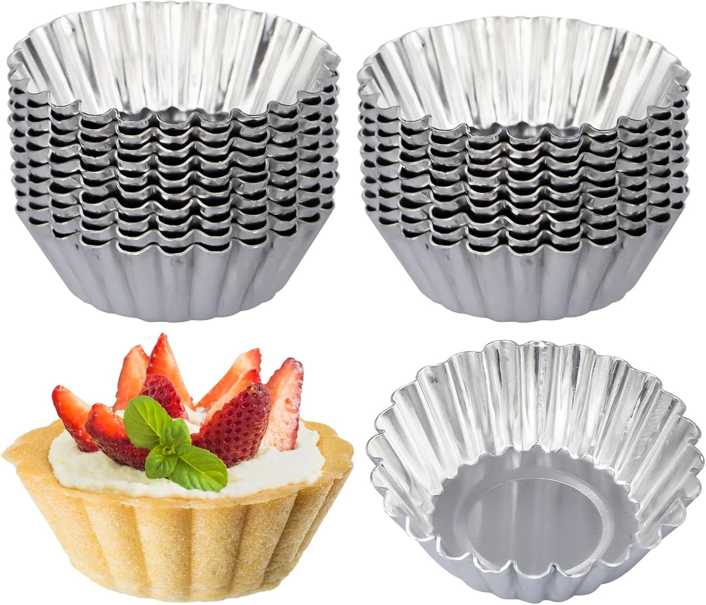 ISKYBOB 20 Pack Egg Tart Pans, Mini Aluminum Cupcake Pans Pie Cookie Muffin Tins Reusable Baking Mold Cups (XL)