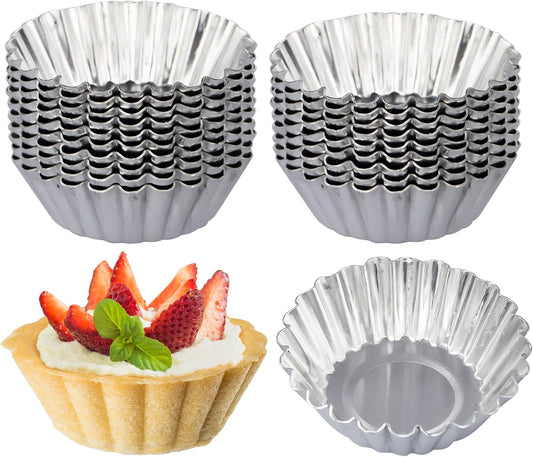 ISKYBOB 20 Pack Egg Tart Pans, Mini Aluminum Cupcake Pans Pie Cookie Muffin Tins Reusable Baking Mold Cups (XL)