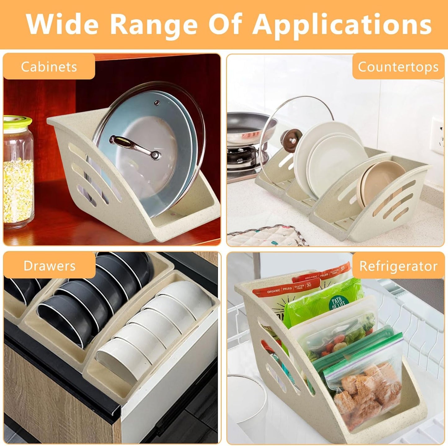 4 Pcs Paper Plate Holder,10 Inch Plastic Paper Plate Dispenser, Dinner Plate Organizer for Countertop, ReusablePlate Storage Rack for Kitchen Cabinet