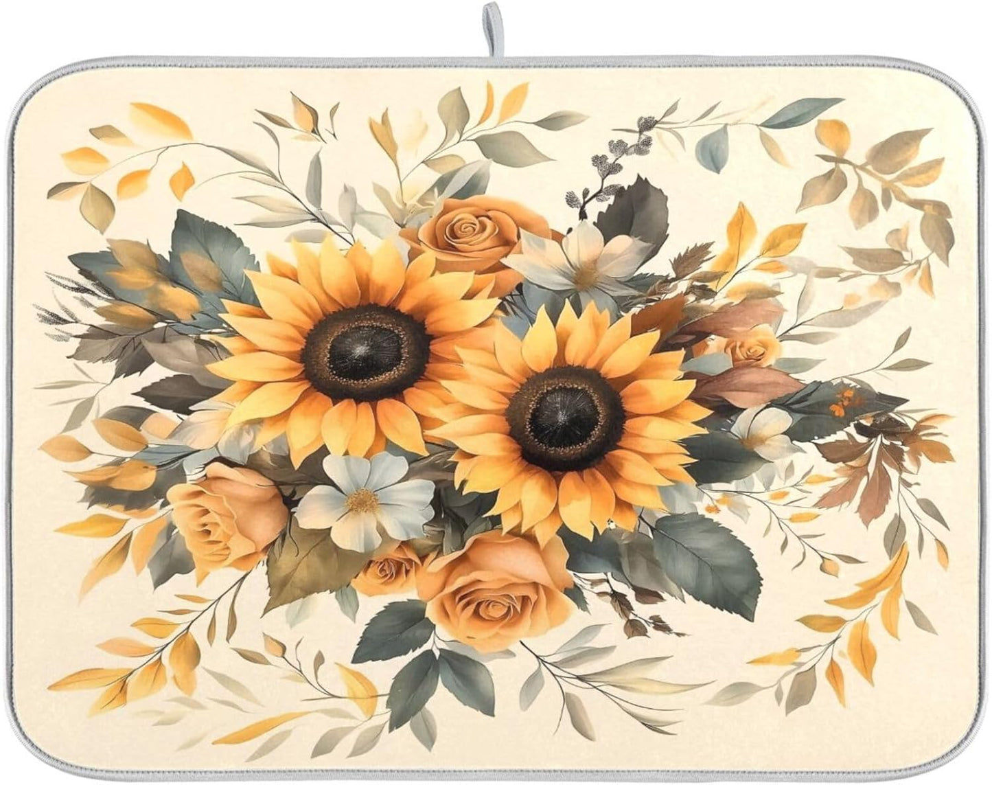Sunflower Leaf Flower Dish Drying Mat for Kitchen Counter Absorbent Dish Drainer Mats Drying Pads 18"x24"