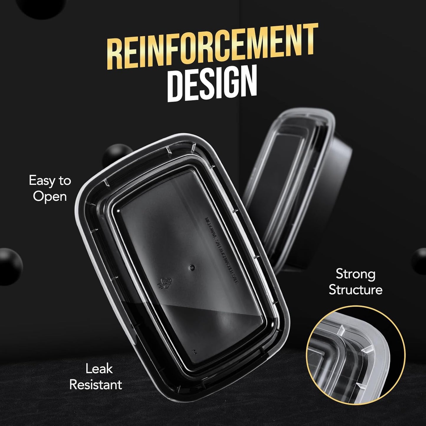 20-Piece (10-Pack) 16 OZ Meal Prep Containers Reusable with Lids, Sturdy Leakproof & Food Safe, Microwave, Freezer, Dishwasher Safe To Go Food Containers, Plastic Take Out Containers, Black