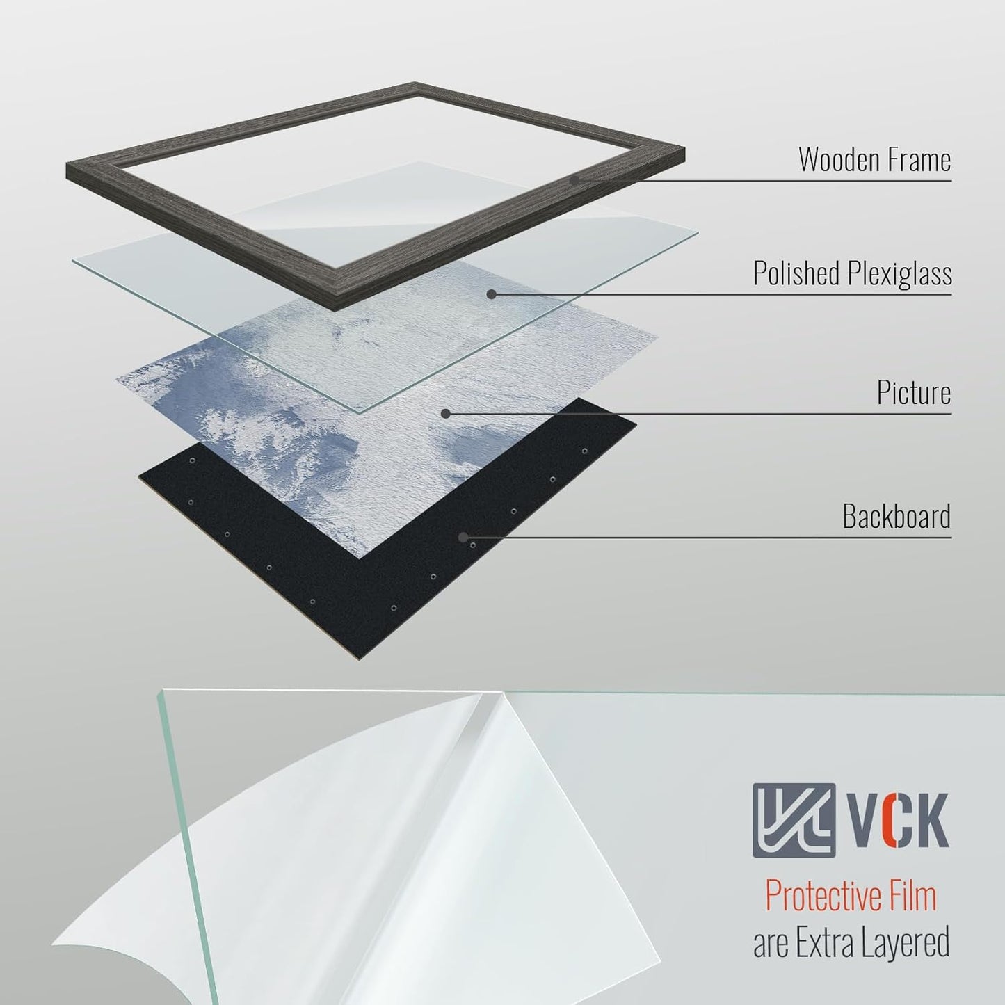 VCK 16x20 Picture Frames for Wall - 5 pack, Grey Natural Solid Wood Frame, Exclusive Wood Grain