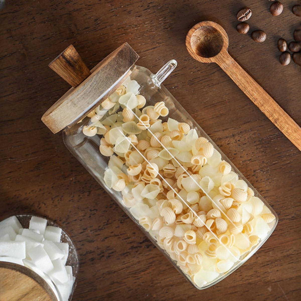 ANSQU 34oz Glass Jar with Wooden Lid & Spoon, Food Storage Containers Coffee Jar Coffee Grounds Container, Food Storage Canister, Kitchen Pantry Storage Container