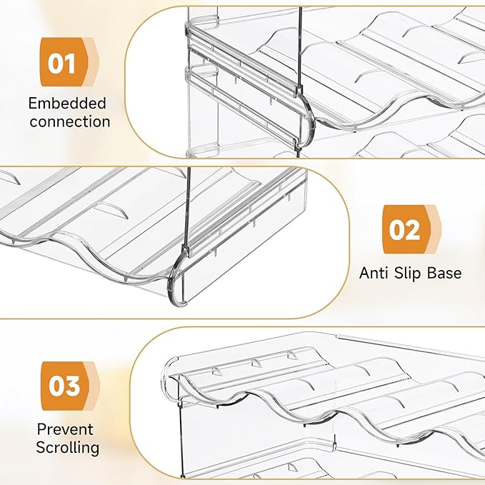 Stackable Water Bottle Organizer, Large Compartment Water Bottle Holder, 4 Tier Clear Water Bottle Organizer for Cabinet, Bottle Rack for Kitchen Organization and Storage - Hold 16 Bottles