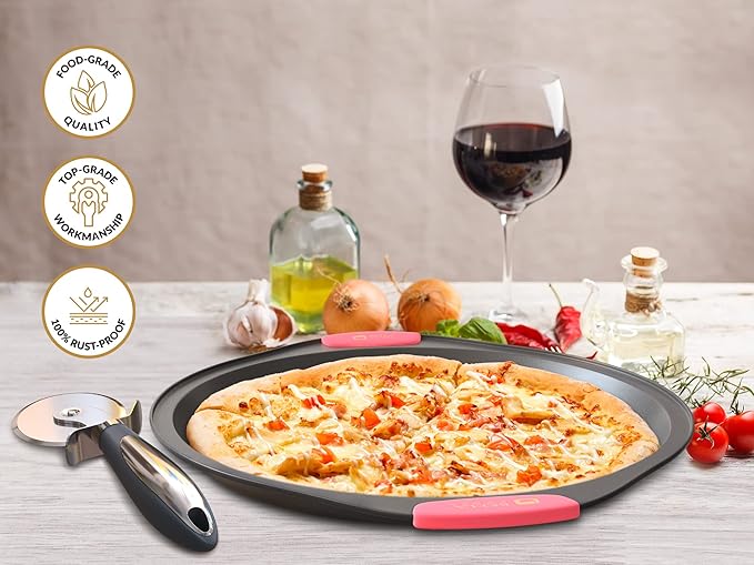 12 Inch Pizza Crisper Pan Set of 2 Non-Stick Perforated Pizza Tray for Crispy Crust, Heat-Resistant Carbon Steel Pizza Baking Pans, Dishwasher Safe Pizza Oven Trays for Even Heating & Air Circulation