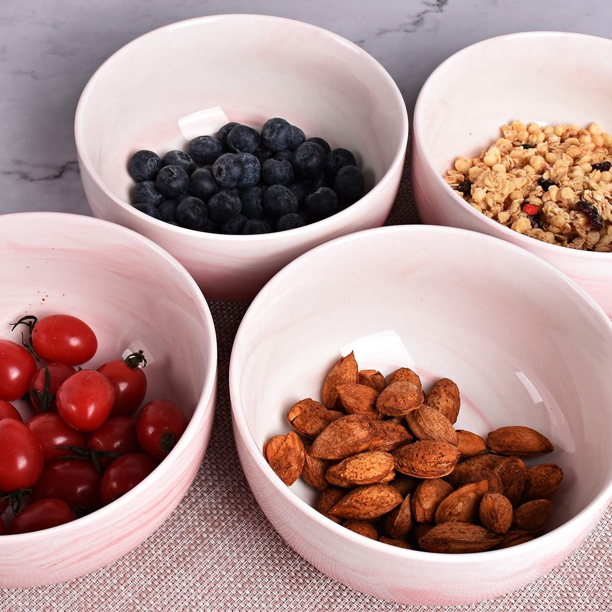 Bosmarlin Marbling Ceramic Soup Bowl Set of 4, 33 Oz, Dishwasher and Microwave Safe (33 Oz, A-Pink Marbling)