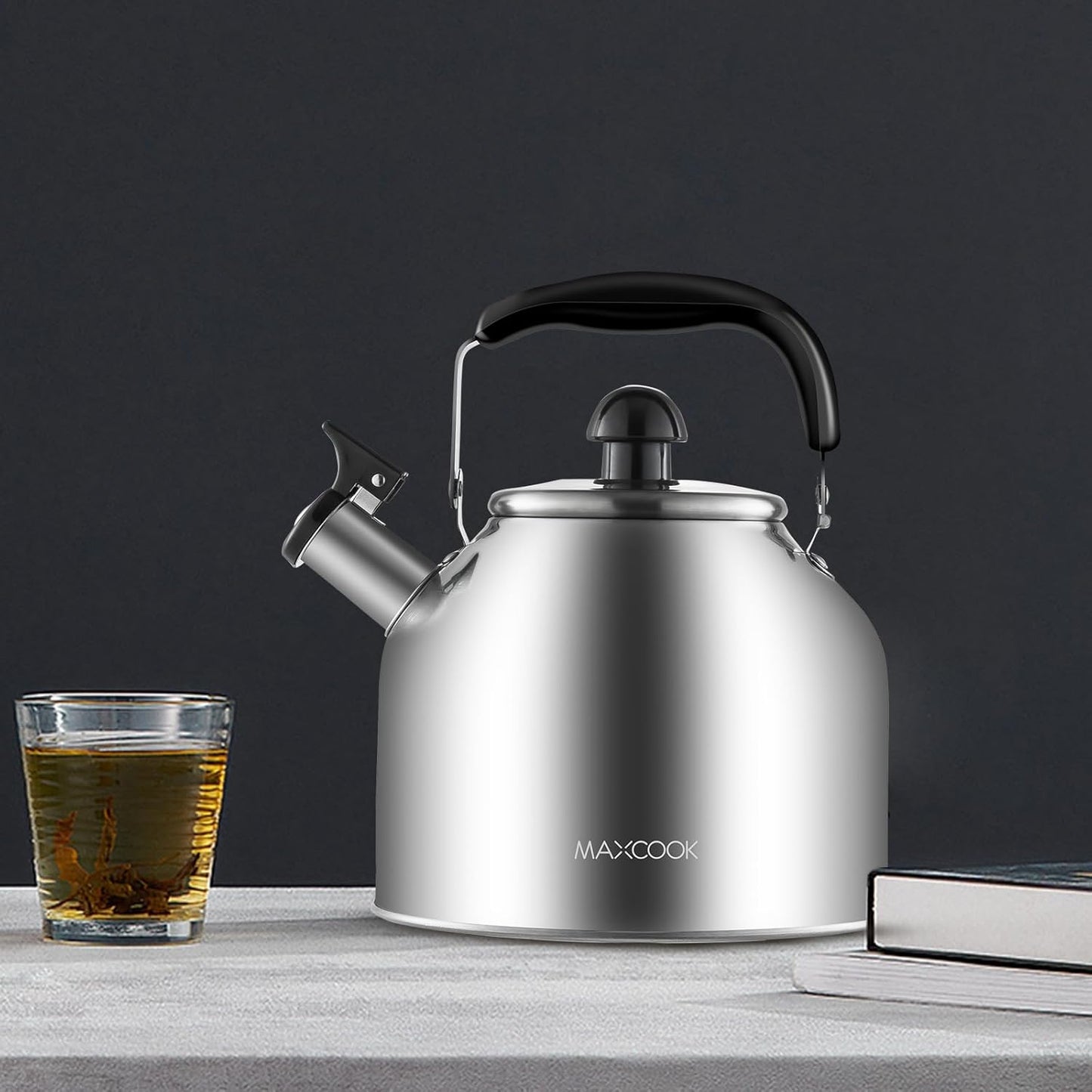 4.2 Quart/4L Stainless Steel Whistling Tea Kettle,Brushed Satin, Suitable to Boiling Water & Tea on Induction Stove, Gas Stove Top