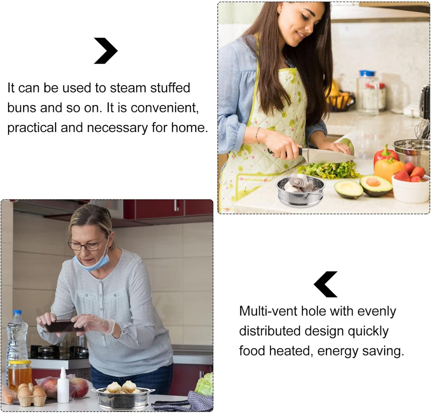 DOITOOL Stainless Steel Steamer Pot 8.66 Inches Double Handle Steamer Basket for Dumplings Vegetables and Tamales 22Cm Insert for Home Cooking