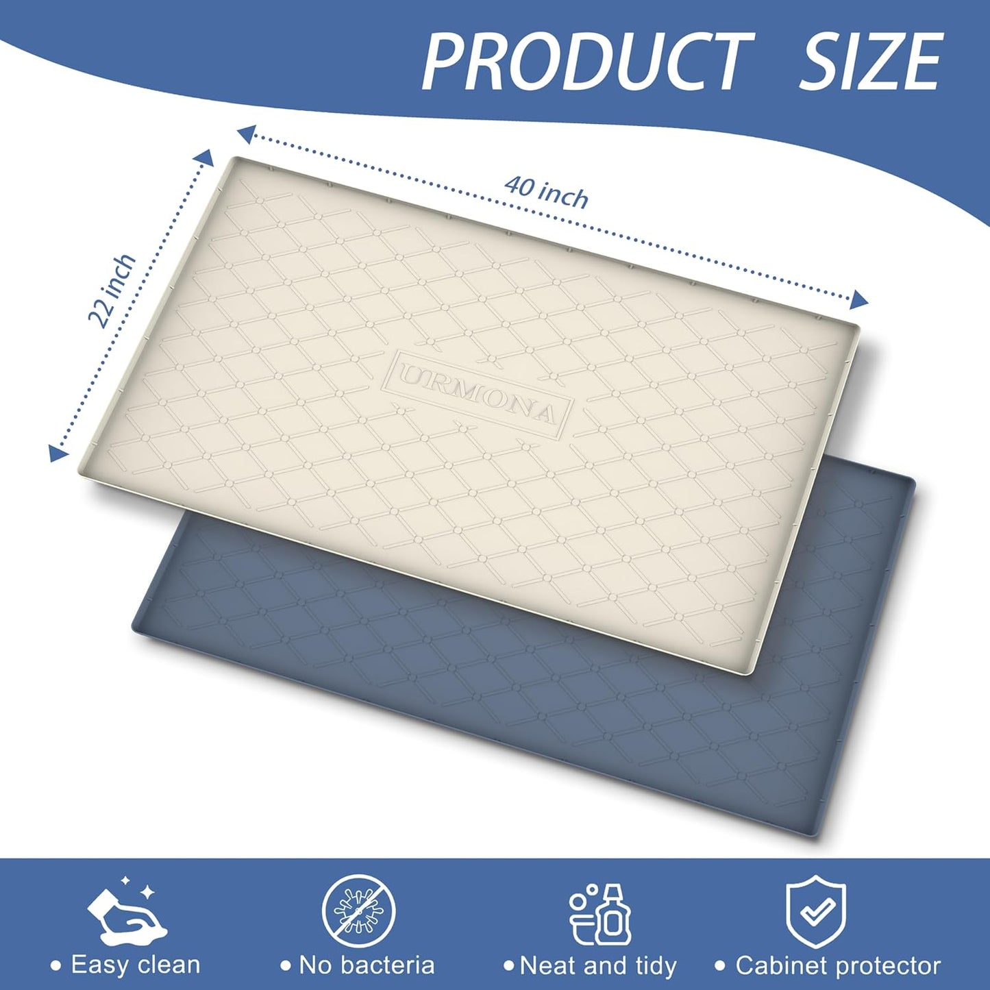 URMONA Under Sink Mat for Kitchen Waterproof, 40" x 22" Silicone Under Sink Mat for Shelf Liner Organizer, Cabinet Sink Protector Under Sink Liner for Bottom Kitchen, Bathroom(Light Grey)