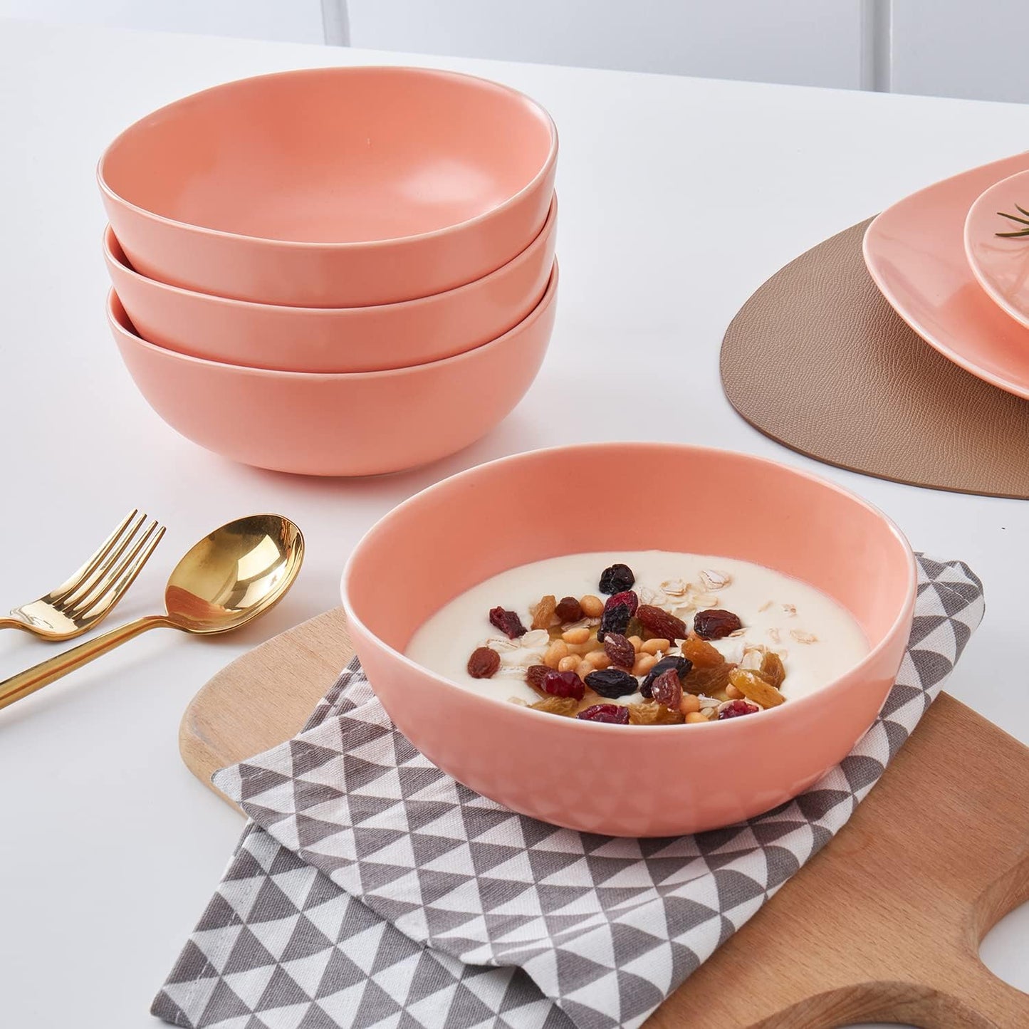 Stone Lain Delilah 6-inch Bowl 6-Piece Dish Set, Porcelain, Peach