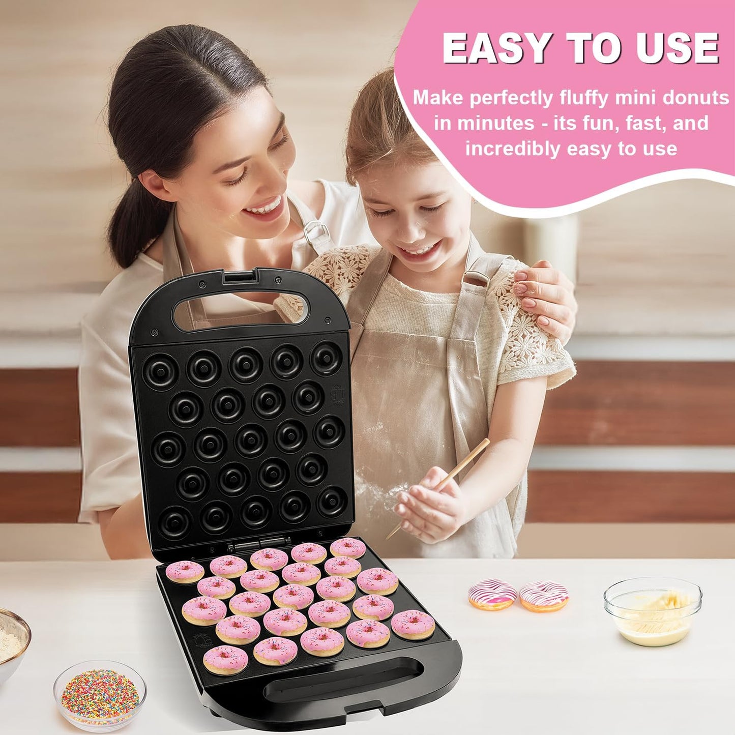 23 Mini Donut Maker Machine – Electric Donut Maker, Non-Stick, Fast Heating, Easy to Use for Home and Restaurants, Perfect for Breakfast, Snacks, Kids Parties, Gift Idea - Makes 23 Doughnuts at Once