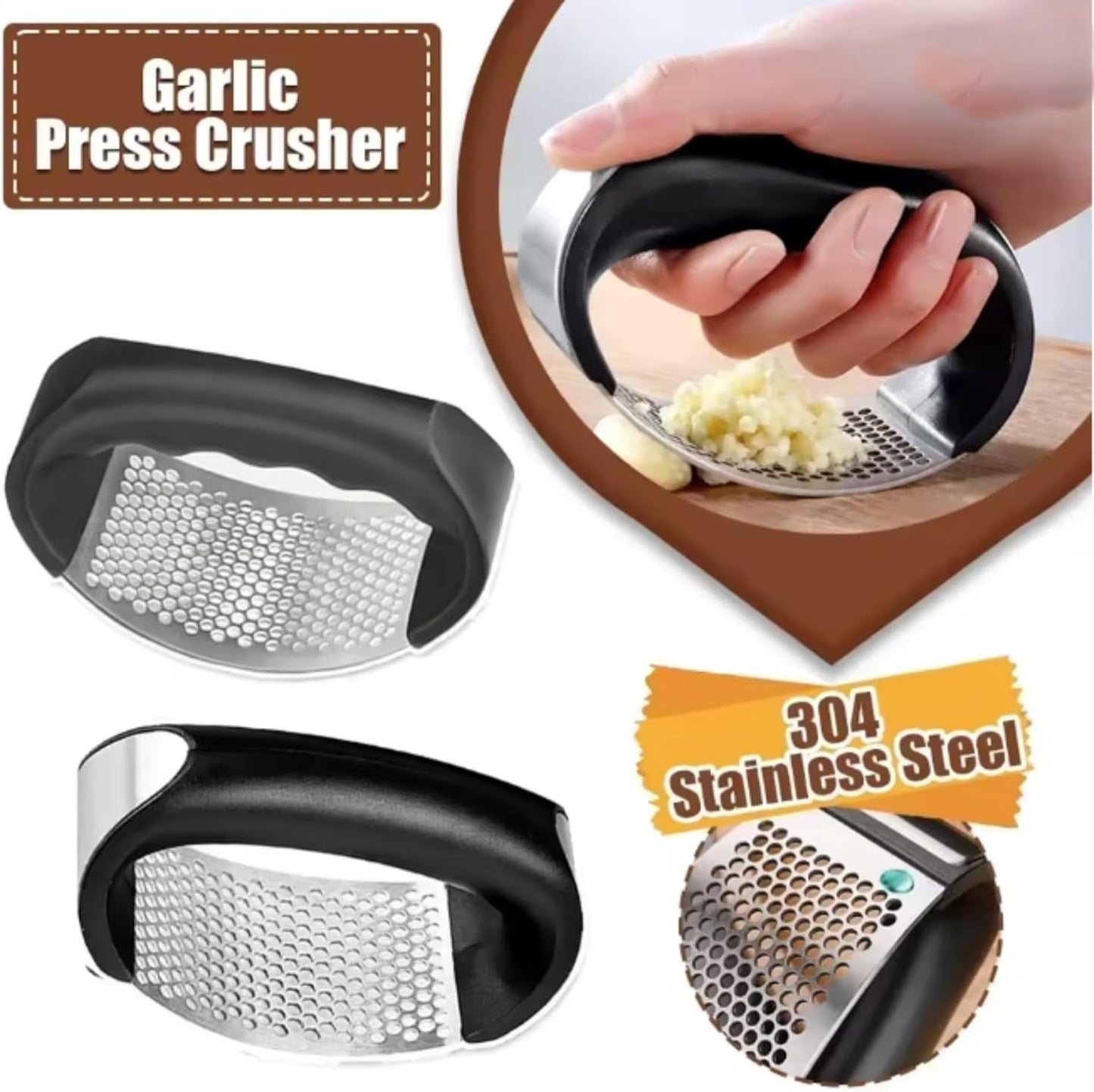 Kitchen Premium Garlic Press Set - Rust Proof & Dishwasher Safe Professional Garlic Mincer Tool - Easy-Squeeze, Easy-Clean with Soft, Ergonomic Handle - Silicone Garlic Peeler(black)