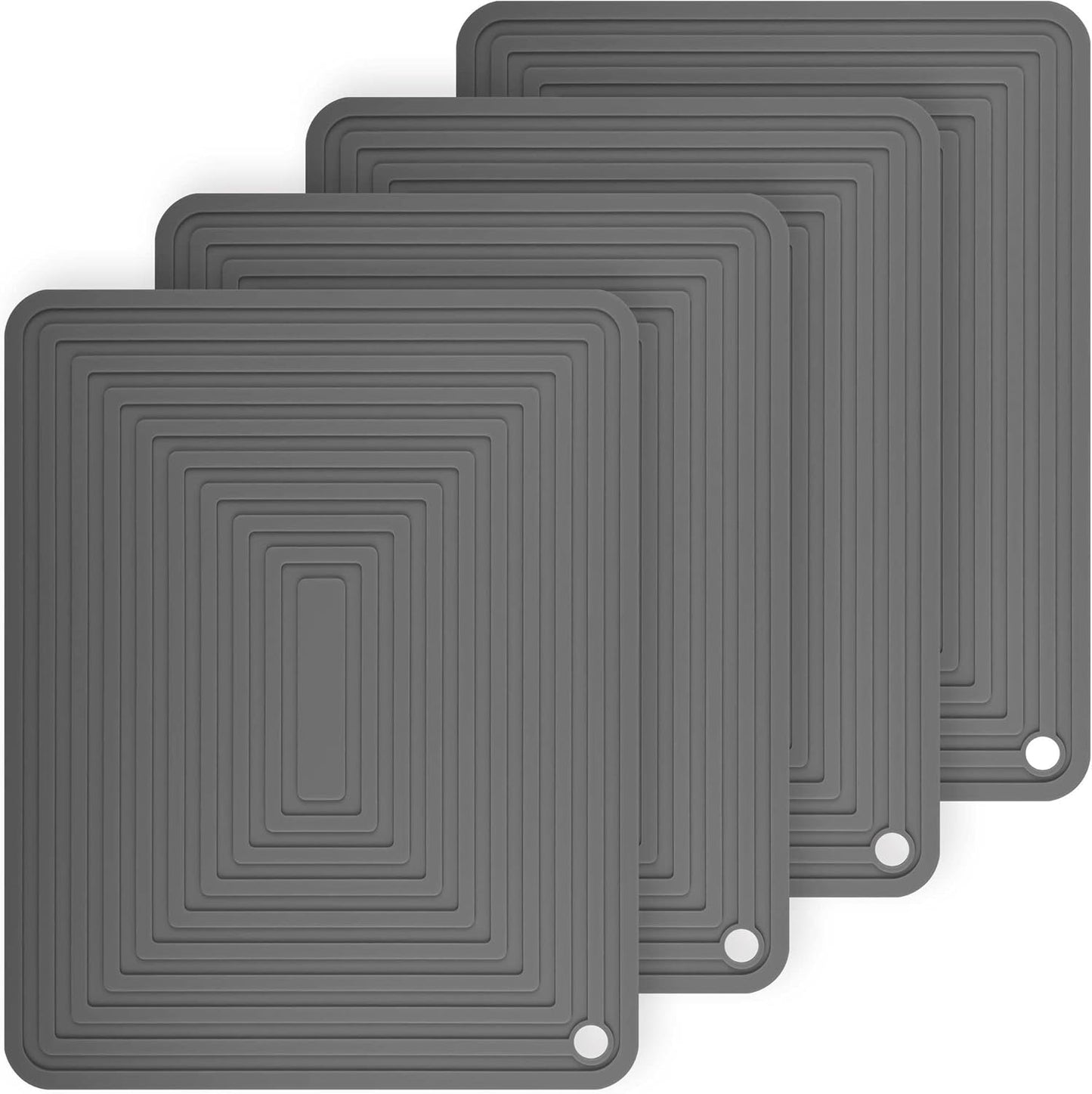 Silicone Trivets for Hot Dishes-Pots and Pans, Heat Resistant Mats, Hot Pads for Kitchen Table, Non Slip Silicone Mats-Pot Holders-Placemats, Rectangular Microwave Cover Mats Pack 4 Dark Gray
