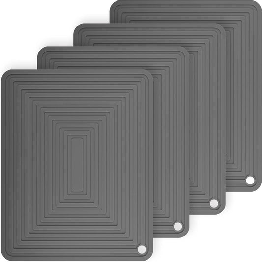 Silicone Trivets for Hot Dishes-Pots and Pans, Heat Resistant Mats, Hot Pads for Kitchen Table, Non Slip Silicone Mats-Pot Holders-Placemats, Rectangular Microwave Cover Mats Pack 4 Dark Gray