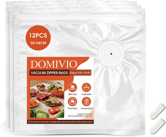 Reusable Vacuum Sealer Bags 12 Pack (11.8"x13.4") with 2 Clips, BPA-Free Vacuum Zipper Bags for Food Storage, Freezer & Sous Vide Cooking, Compatible with Food Saver Vacuum Sealers