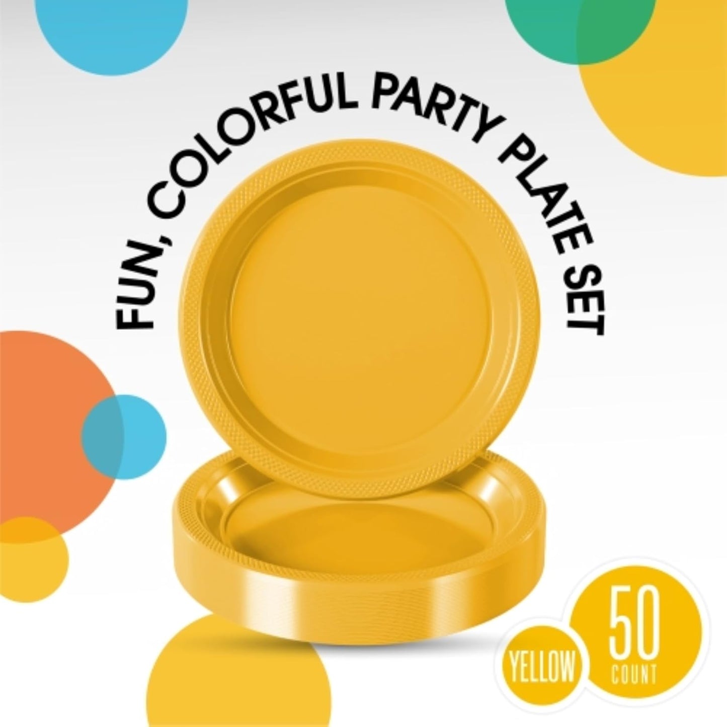 Exquisite Party Solids Yellow Plastic Plates For Party Supplies 9" Yellow Disposable Plates Heavy Duty 50 Pcs Plastic Dinnerware Sets Heavy Duty 350 GSM Disposable Dinnerware Set