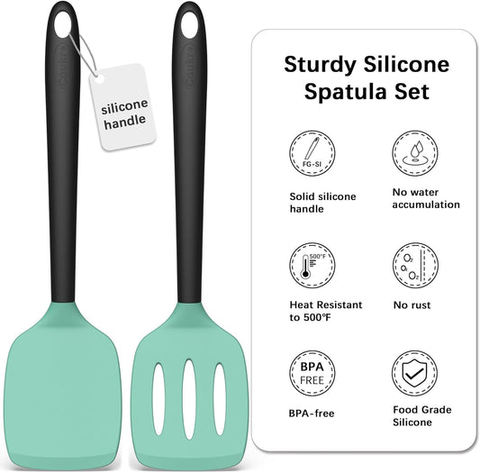 Coukre 2 Pack Silicone Spatula Set, High Heat Resistant, BPA Free Kitchen Spatula, Solid & Slotted Turner for Non-Stick Pans, Sautéing, and Flipping (2, AquaGreen)
