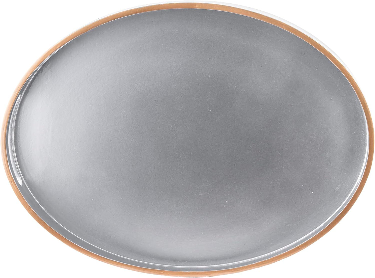PEMAR 15.7" x 11.8" Oval Lacquer Serving Tray, Handmade Polished Coffee Table Tray w Insert Handles, Luxury Decorative Platters for Dining, Party, Dinner, Breakfast in Bed (Silver)