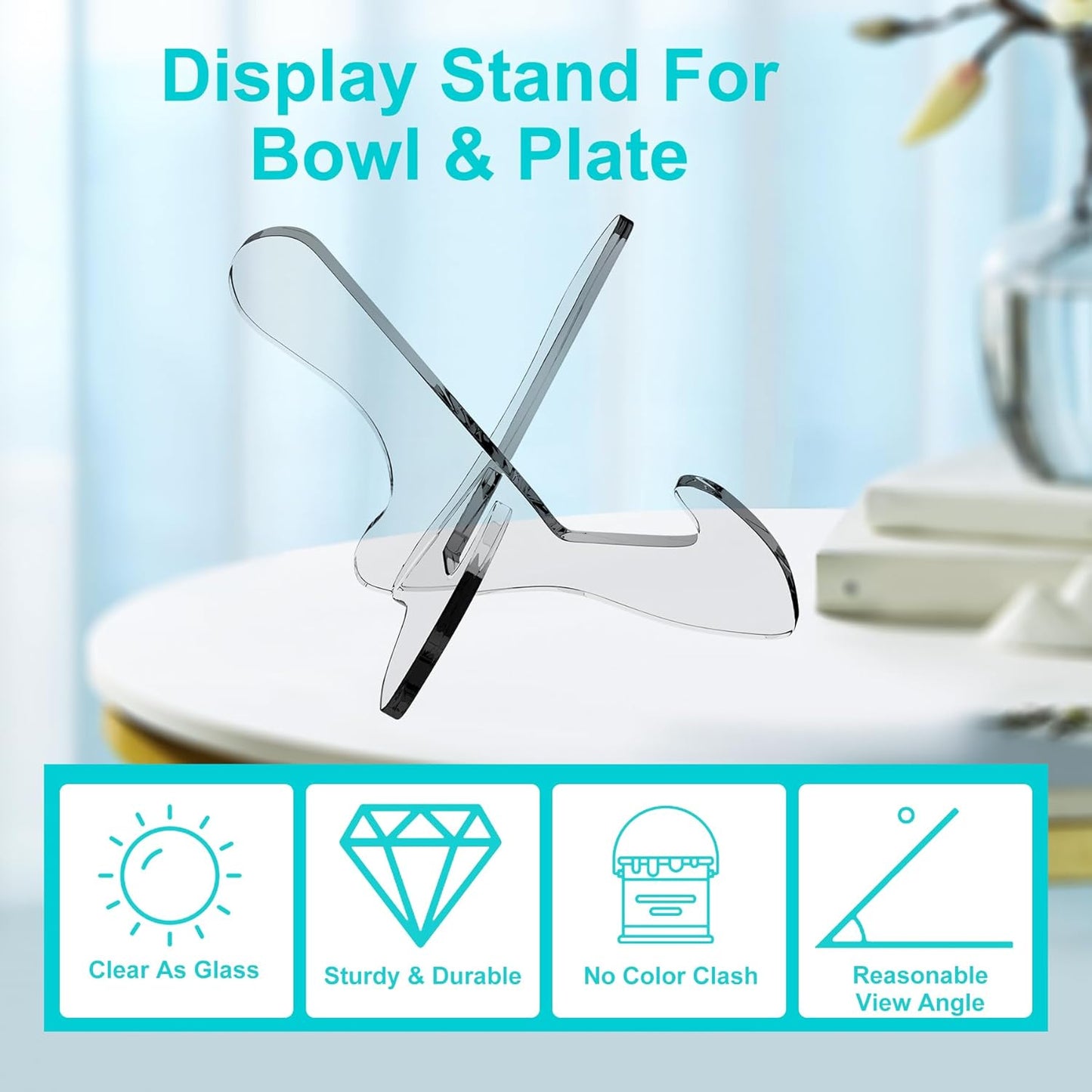 Boloyo "X Shape Acrylic Plate Display Stand, 6.5 Inch 1PC Clear Acrylic Bowl Plate Platter Dish China Porcelain Display Holder Easel Base for Home Kitchen School Art Display