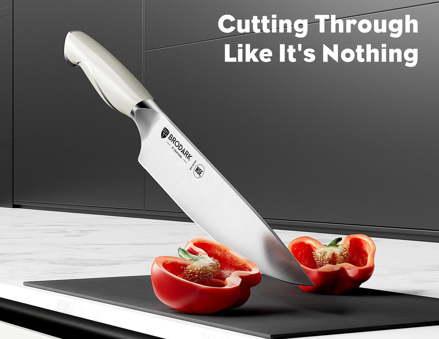 BRODARK Kitchen Knife Sets with Block and Built-in Sharpener - 15 Pcs Full Tang Professional Chef Knife Set - NSF Certified Food Grade Stainless Steel Cutlery Set - Ivory Series