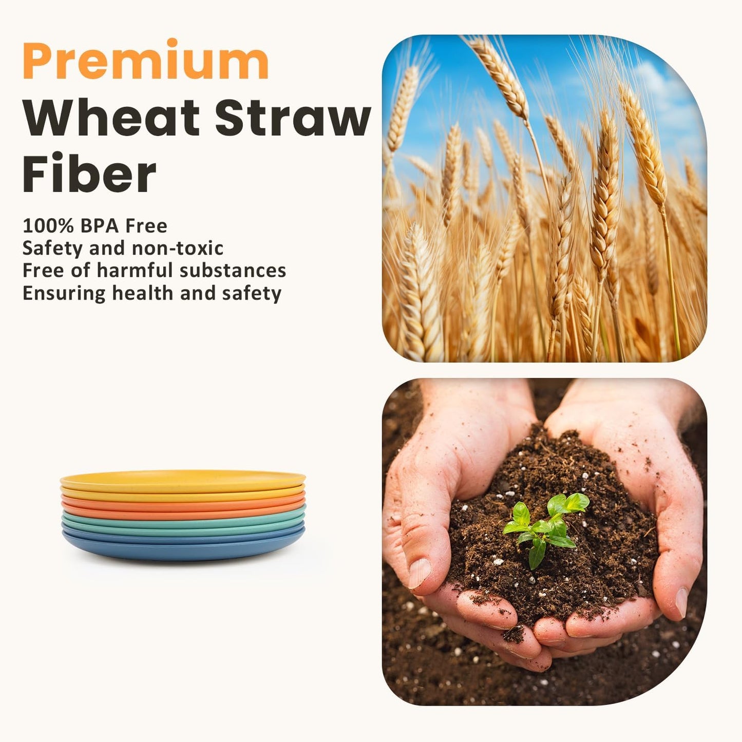 Homienly 5.7 Inch Small Plates-Wheat Straw Mini Plate, Unbreakable Plate Set Ideal for Dessert, Appetizers, Small Serving, Side Dish, Lightweight Dessert Dishes Plates, Set of 8, Colorful