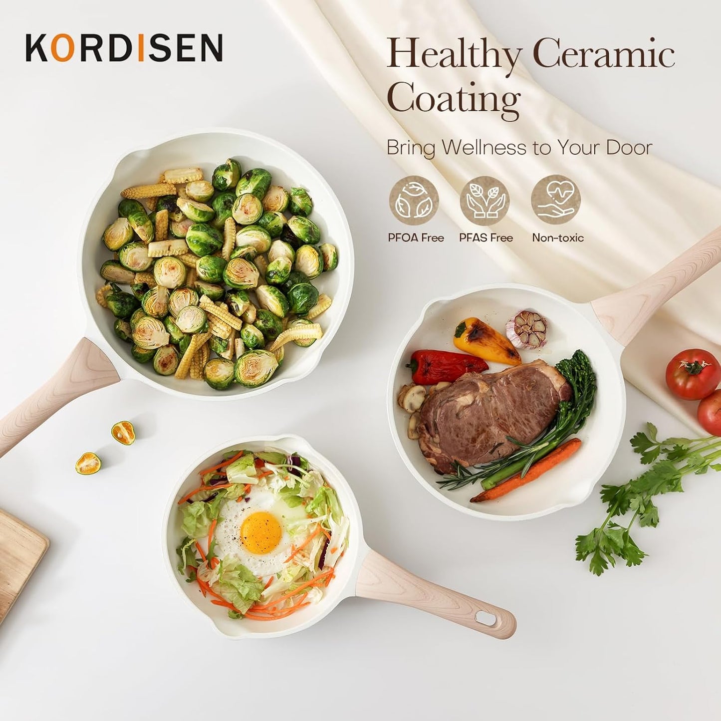 Kordisen Ceramic Non Stick Frying Pans Skillet, 9.5 Inch Ceramic Frying Pan Nonstick for Cooking Non Toxic, Healthy Induction Cookware, Heat Resistant Handle, PFOA & PFAS Free