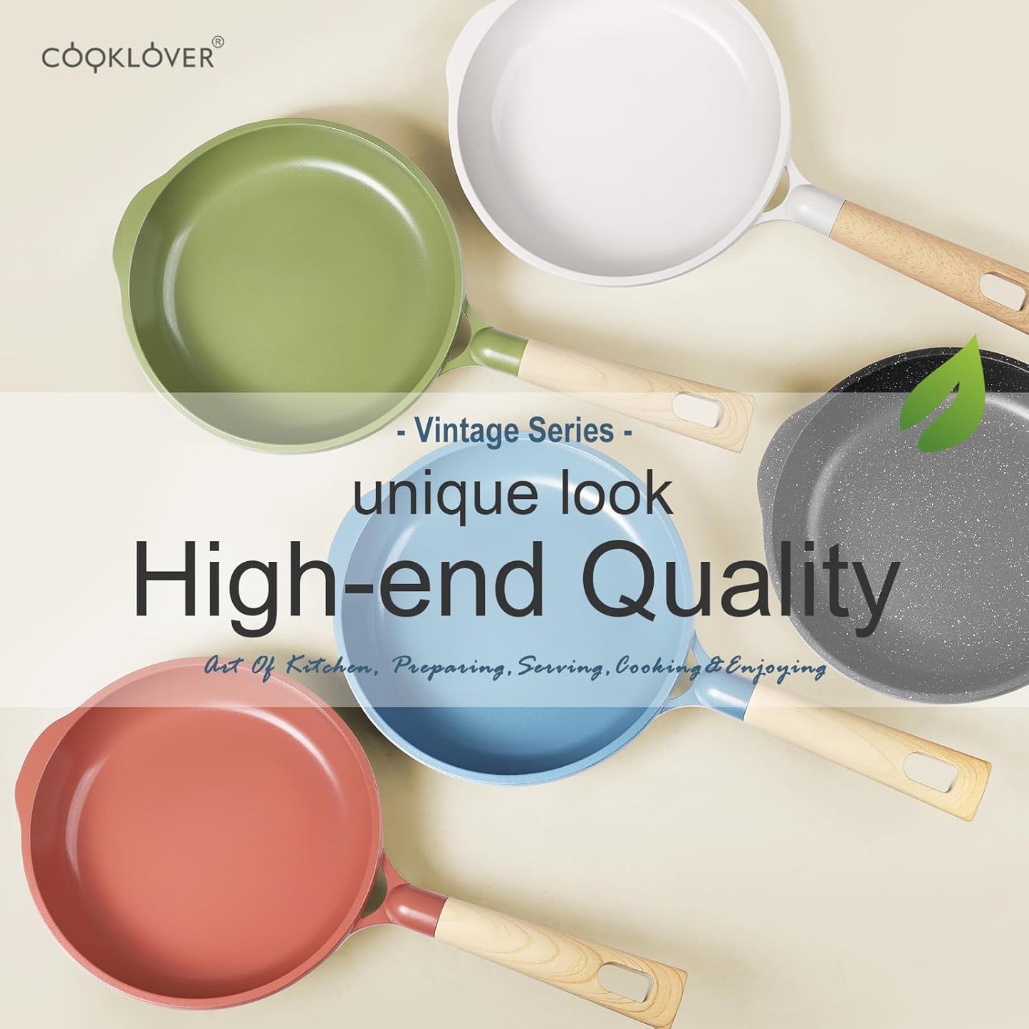 COOKLOVER Nonstick Frying Pan 100% PFOA Free Cookware Induction Skillet Stir Fry Pan (Gray, 7.9 inch)