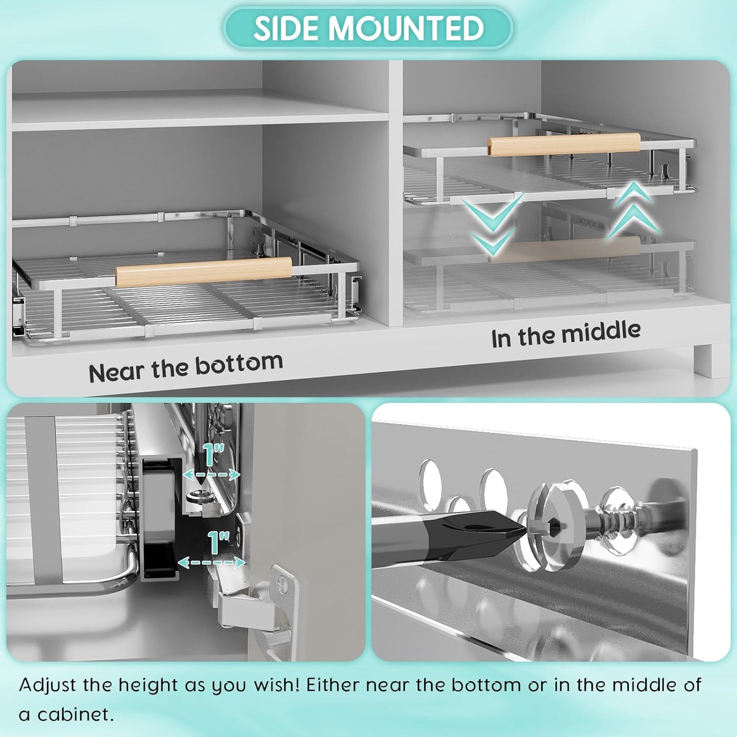 Expandable Pull Out Cabinet Organizer, Adjustable Width:17.1~28''W x 22.5''D Under Sink Organizer, Drawer Storage Shelves for Kitchen, Bathroom, Closet, Pantry, Cupboard, Pots, Pans