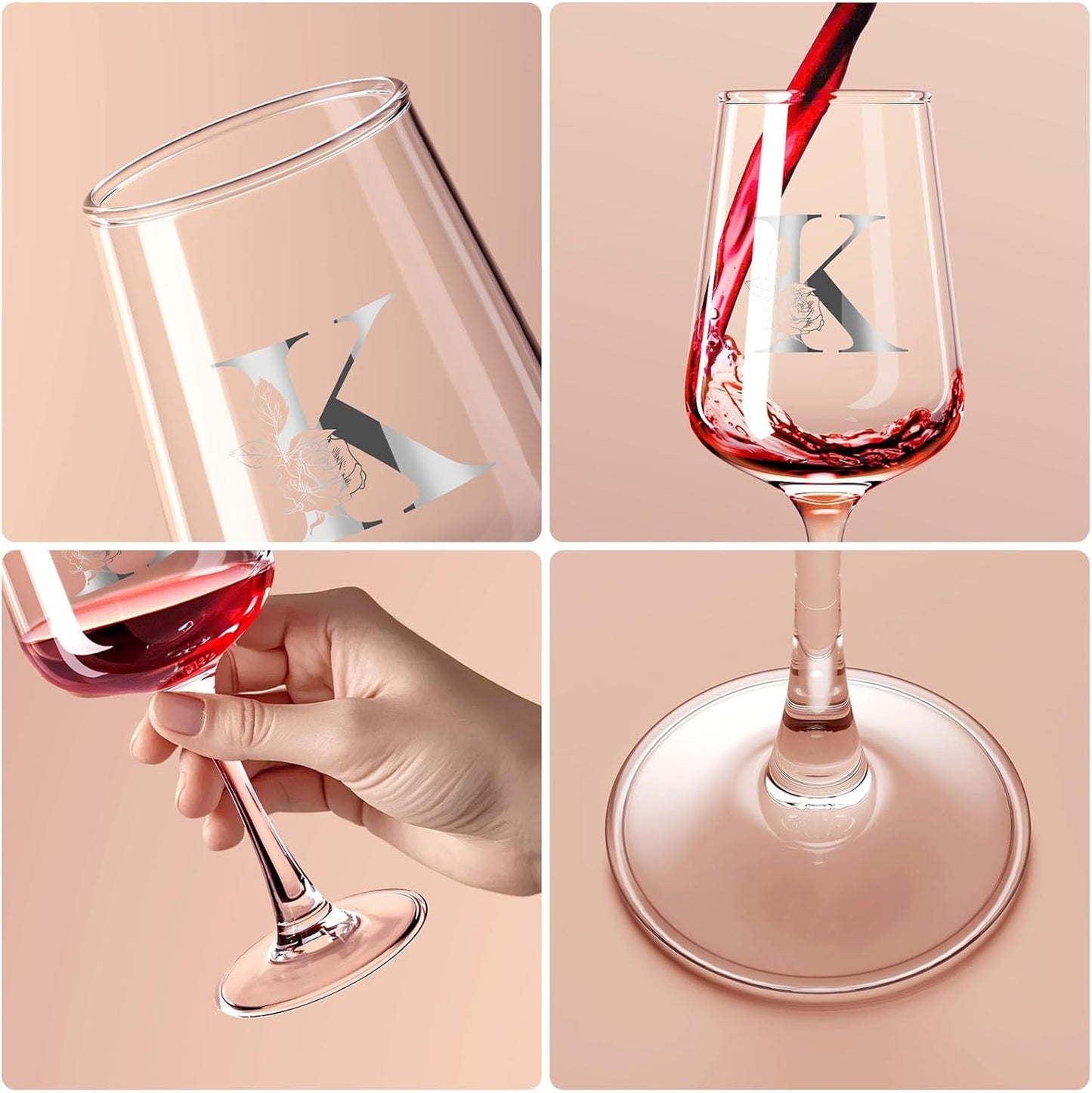 Personalized Wine Glass Gifts for Women - Monogrammed A-Z Wine Glasses Gift | Custom Christmas Gift, Valentines Day, Birthday Gifts for Women Her Mom Wife Best Friend Sister (K)