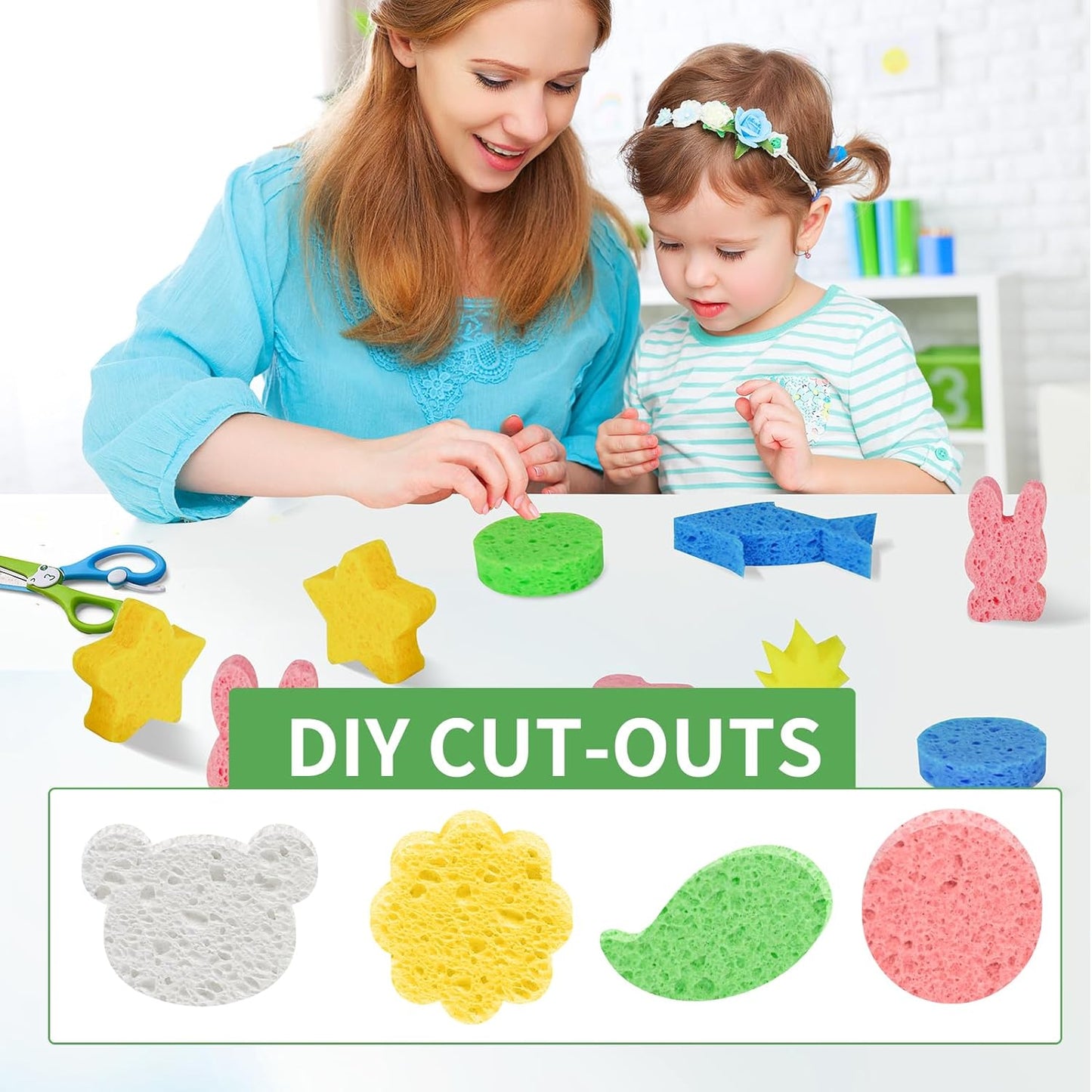 Non-Scratch Kitchen Sponges 24 PCS | Compressed Cellulose Sponges | Natural Biodegradable Sponge for Kitchen Dishes Bathroom Cars | DIY Cut-Outs for Kids