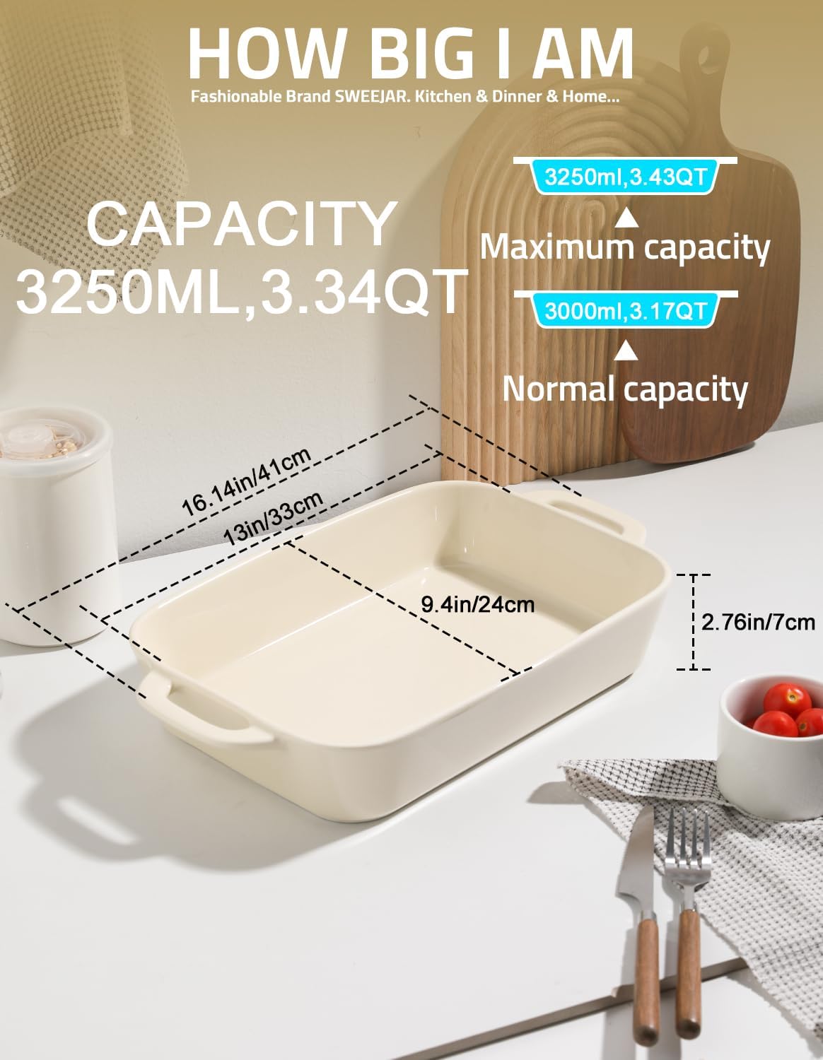 Sweejar Ceramic Bakeware Set, 9x13 Rectangular Baking Dish for Cooking, Kitchen, Cake Dinner, Banquet and Daily Use, Casserole Dishes for Oven Porcelain Baking Pans（Beige)