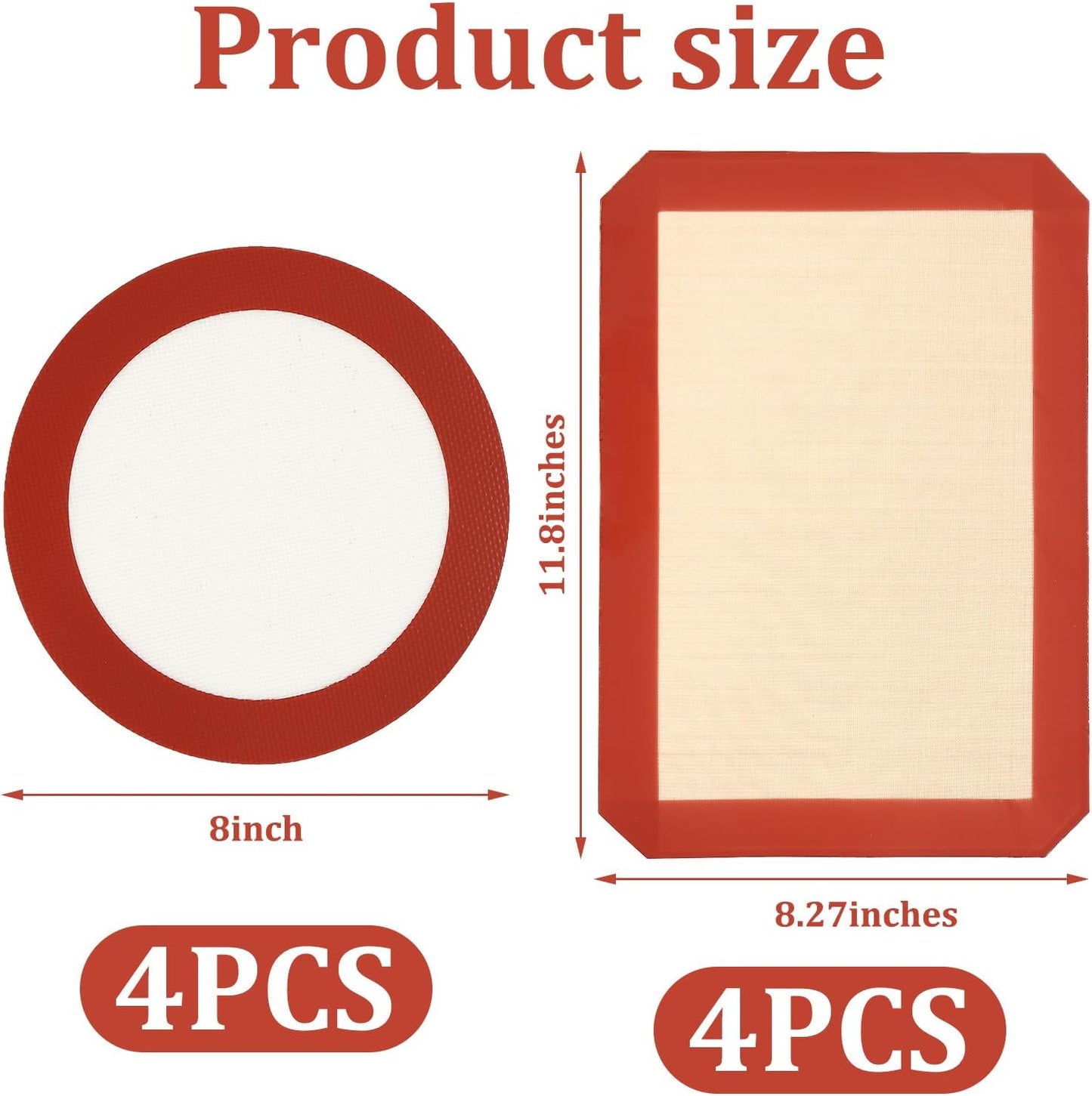 Silicone Baking Mats Cookie Sheet, Set of 8,4 Pcs 11.8" x 8.27" Quarter Sheet & 4 Pcs 8" Round Silicone Mat, Oven Mat for Bottom of Oven, Reusable Perforated Baking Mats for Cookies, Bread, Pastry