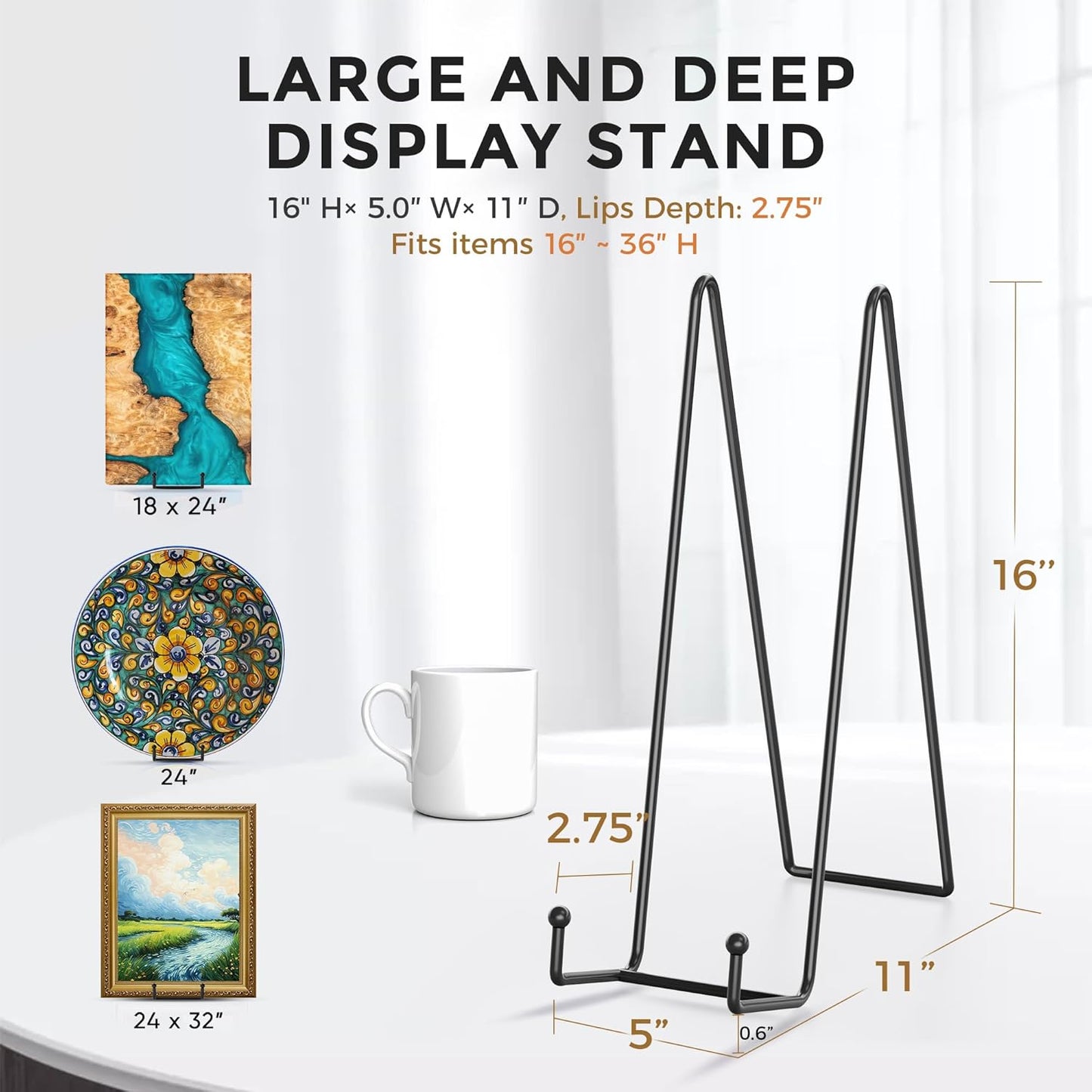 TR-LIFE 16 Inch Black Metal Plate Stand (3 Pack) - Heavy Duty Picture and Display Stand for Large Plates, Frames, Platters and Art