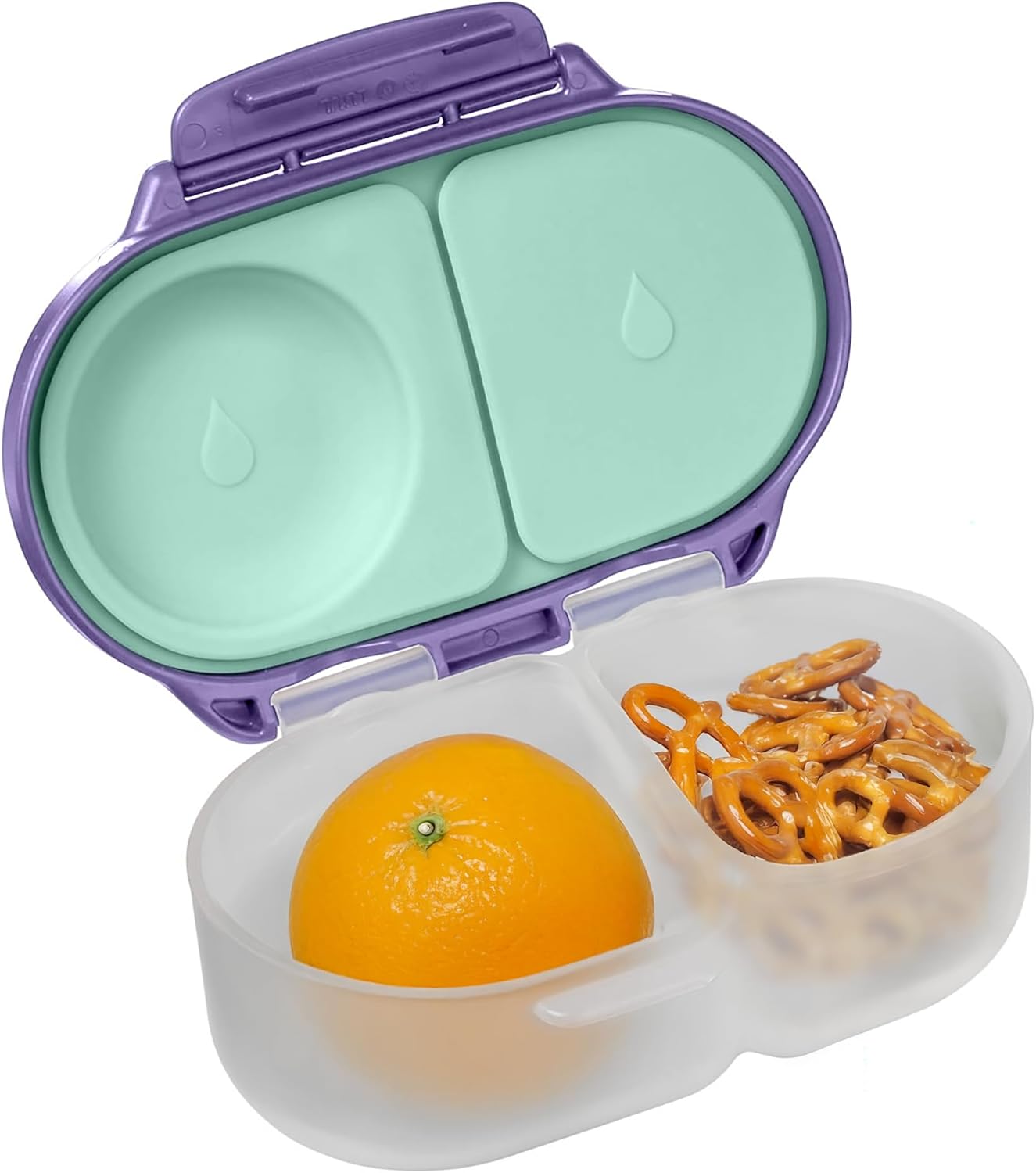 b.box Snack Box Reusable Snack Containers with Lids 2 compartments, Bento Box for kids and toddlers, Leakproof Lunch Box, BPA free and Dishwasher Safe Snack Container (Lilac Pop, 1 3/4 Cup)