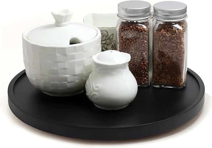 10-inch Black Wood Lazy Susan Organizers, ACIAZAAZ Lazy Susan Turntable for Cabinet, Kitchen Turntable Storage for Table, Countertop, Pantry