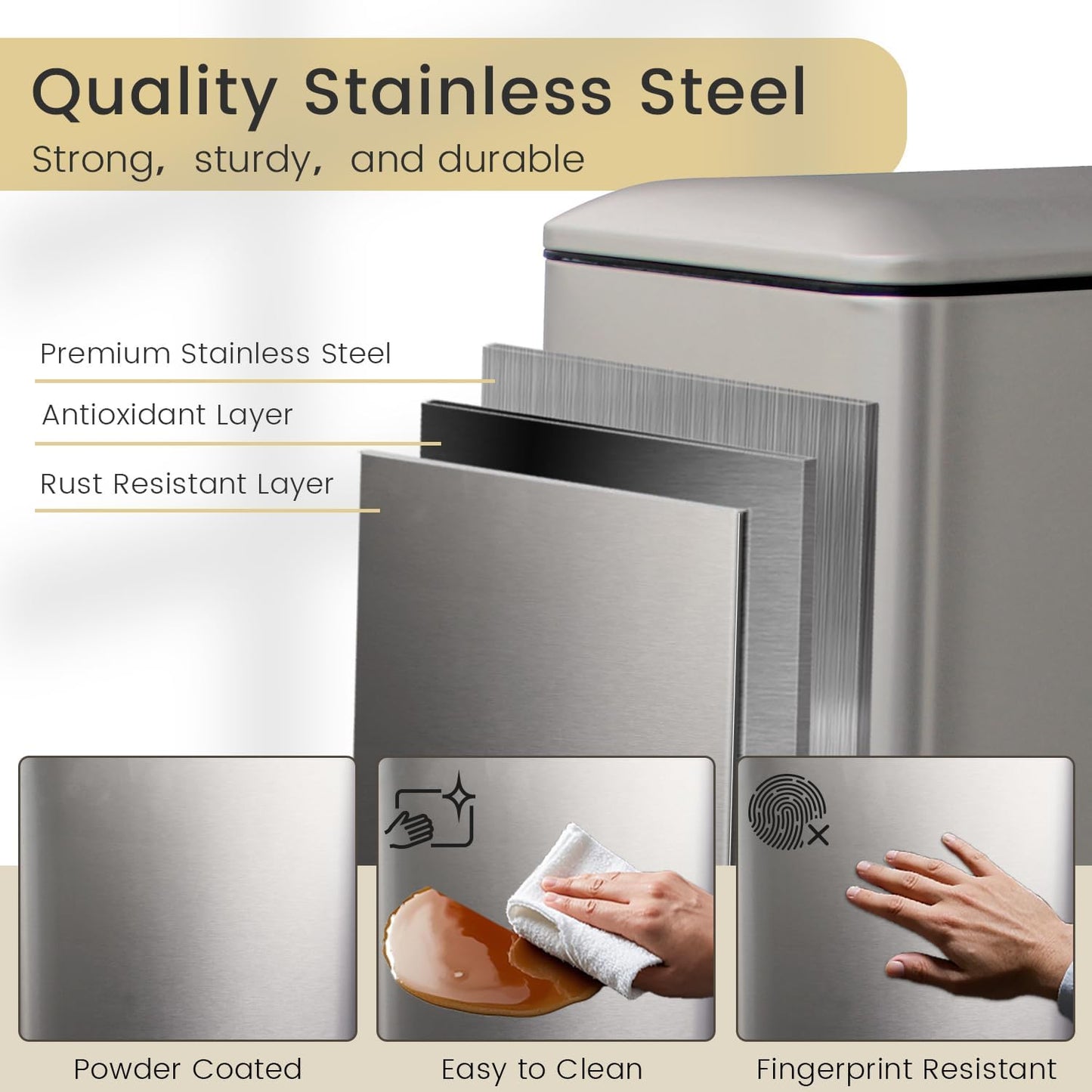 30L/Slim 8 Gallon Stainless Steel Trash Can with Soft-Close Lid & Removable Inner Bucket, Fingerprint-Proof, Odor-Controlled Kitchen Bathroom & Office Waste Bin, Grey