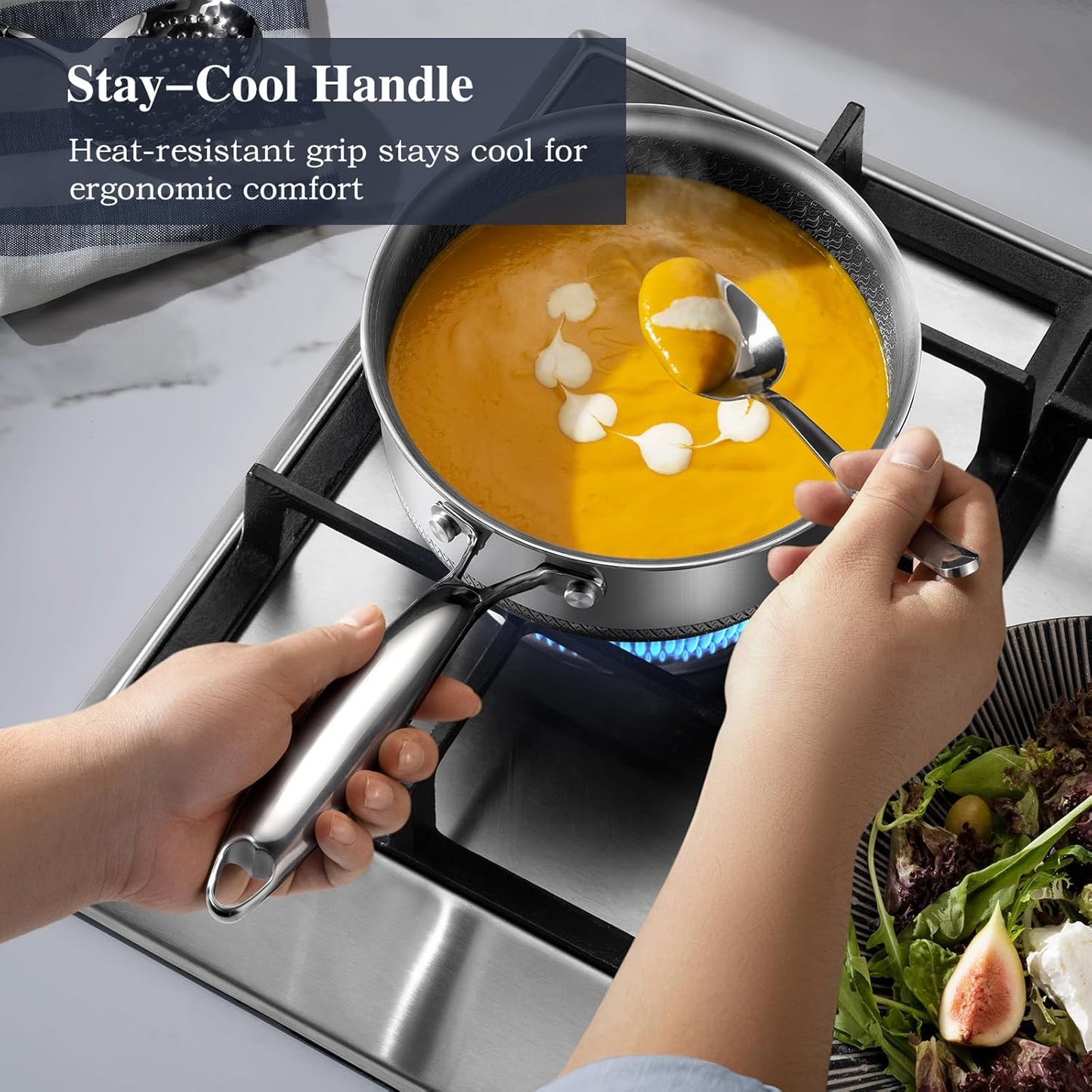 Hybrid Nonstick 6-Piece Pot Set with 2 Silicone Trivets, 1.5 QT Sauce Pan, 2 and 5.2 QT Stock Pot with Glass Lids, Stay-Cool Handles, Dishwasher-Friendly,Compatible All Cooktops