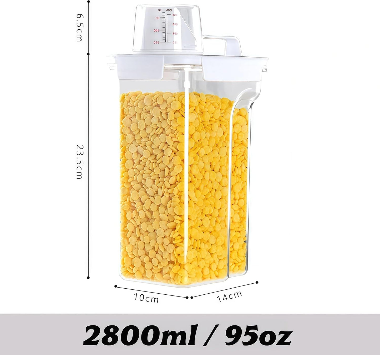 Airtight Food Storage Canisters with Measuring Cup - Ideal for Cereal, Flour & Sugar | Kitchen Pantry Organization Containers, Dry Food Storage (2800ml)