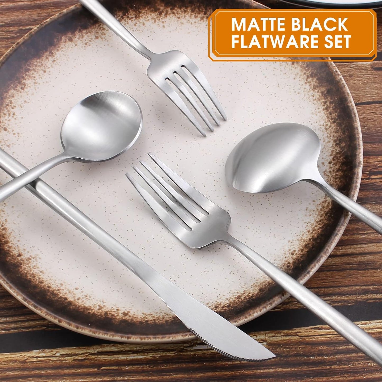 Matte Satin Finish Silverware Set, 40-Piece Tableware Cutlery Set, Utensils Set Service for 8, Dishwasher Safe